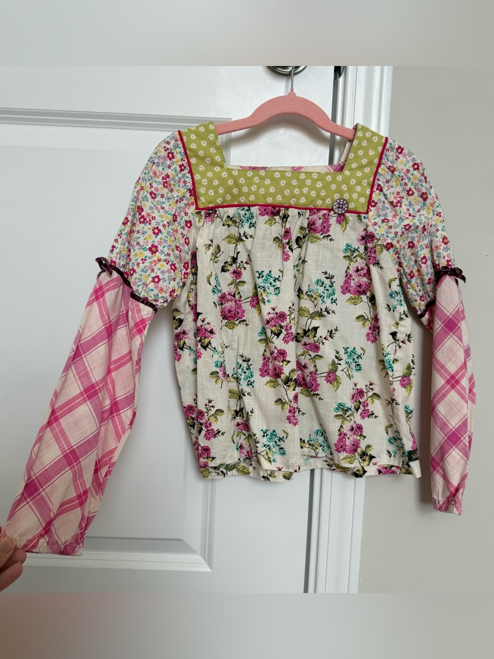Matilda Jane Girl Art School Mixed-Print Peasant Top 8 years EUC